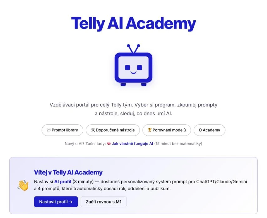 Úvodní stránka Telly AI Academy